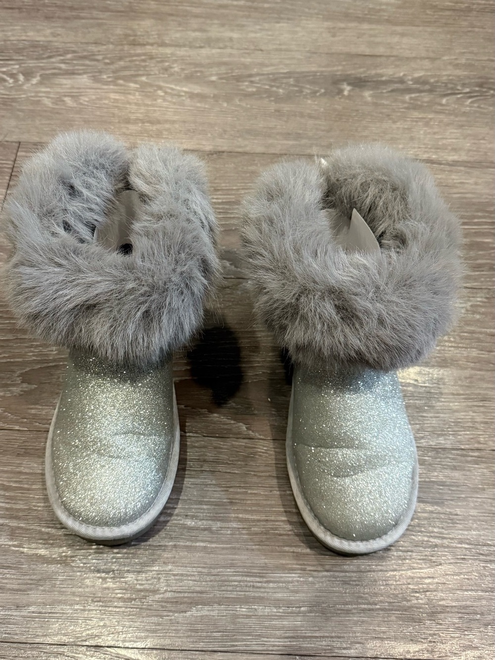 Monnalisa Girls Glitter Faux Fur Winter Boots - Silver